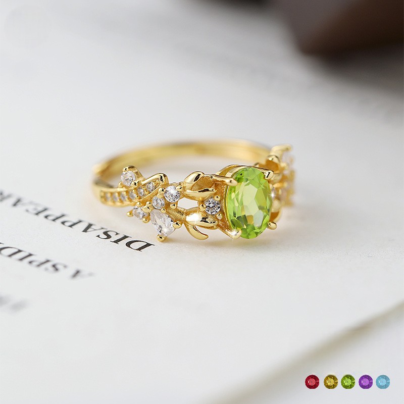 Blue Topaz-Inspired Floral Ring – S925 Sterling Silver Bauhinia Design