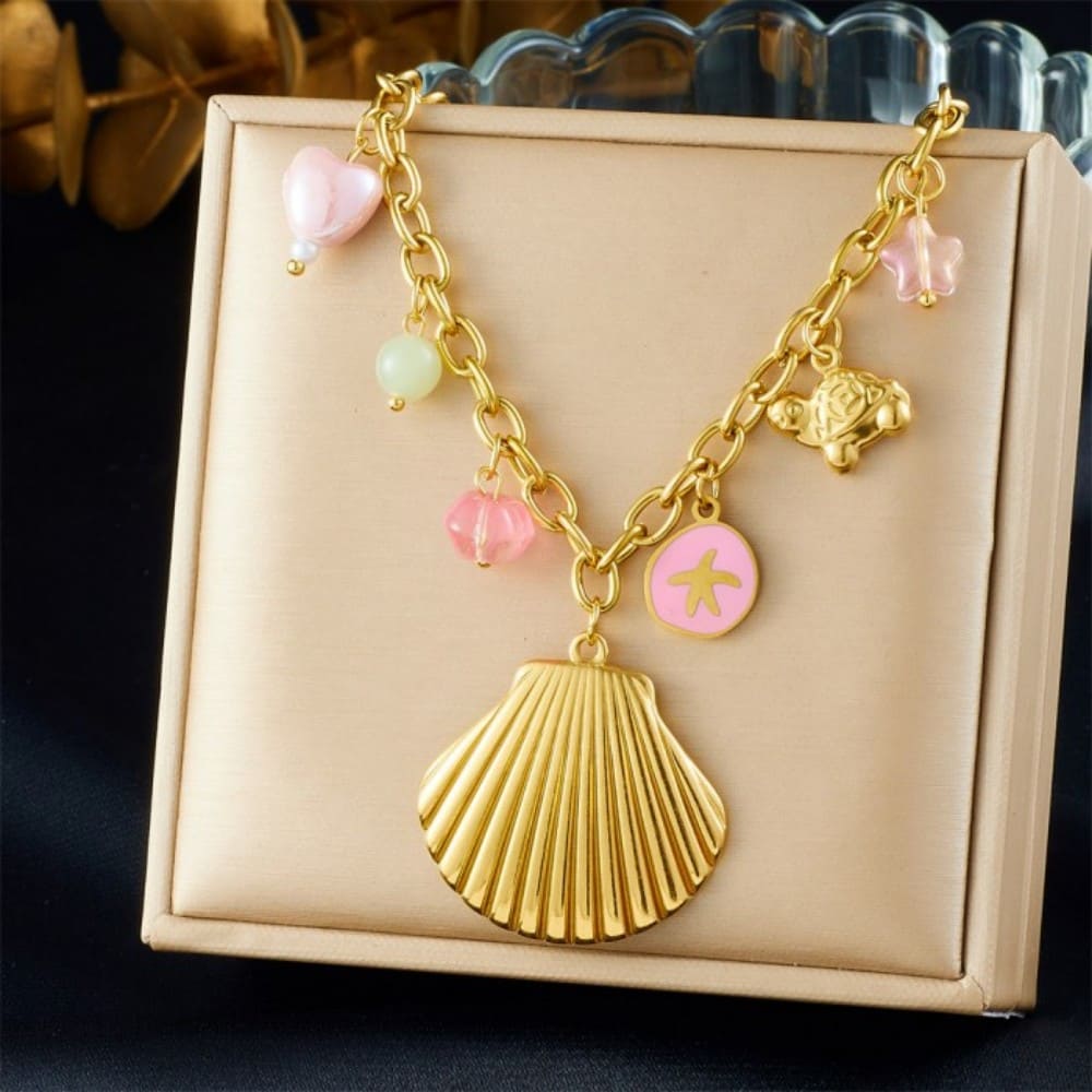 Ocean Charm Necklace – Gold Stainless Steel Layered Design