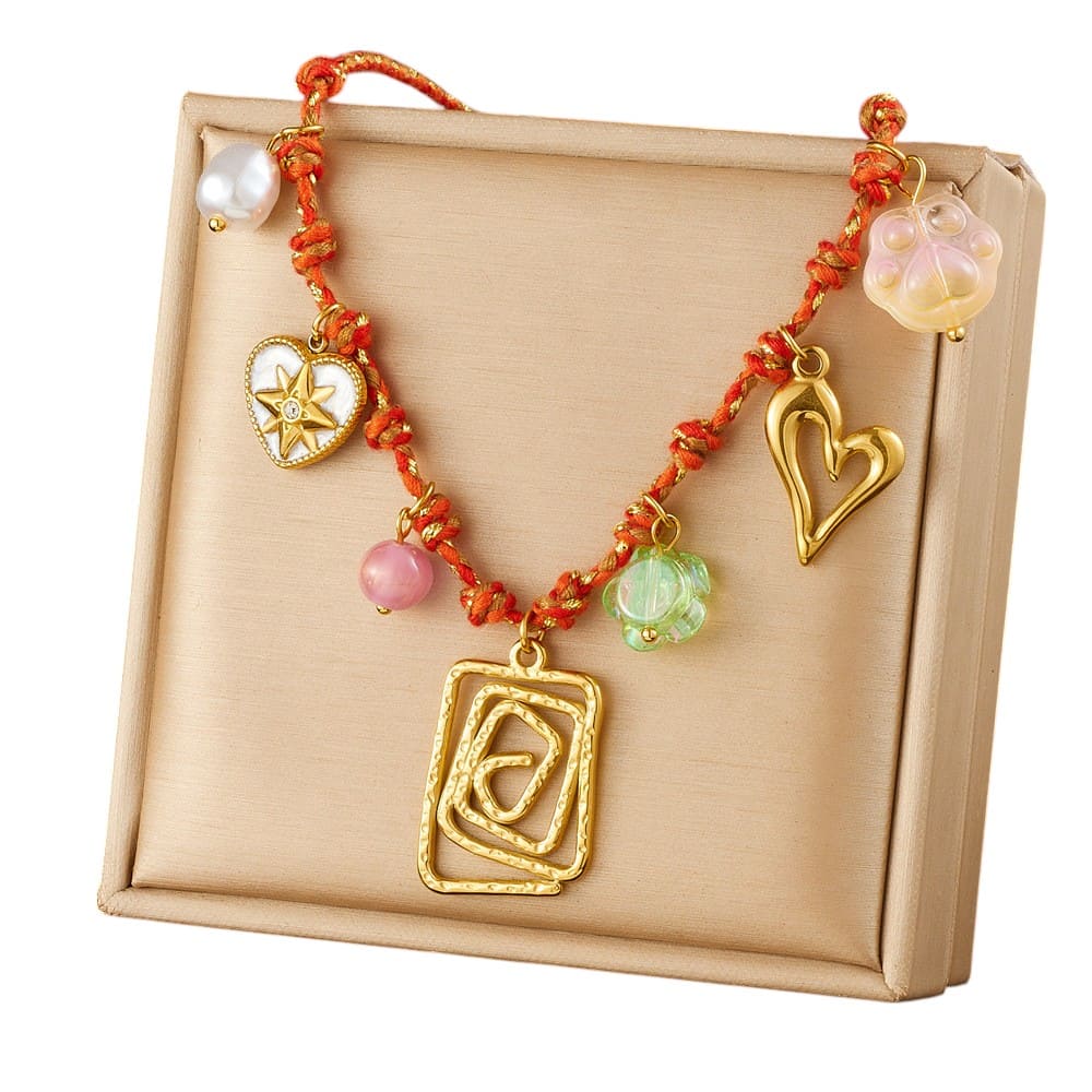 Gold Layering Necklaces – Heart Cutout Charm with DIY Cord