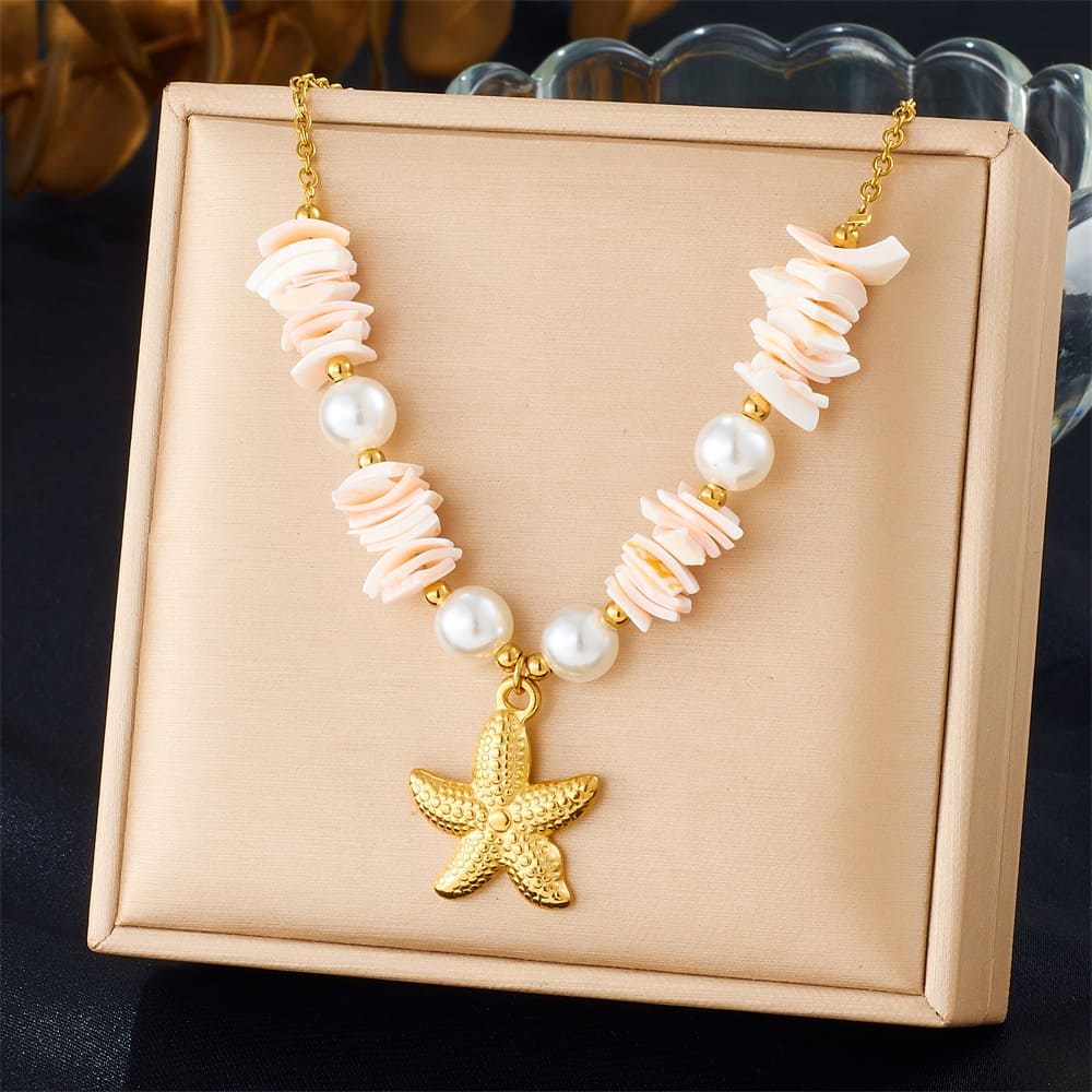 Starfish Necklace – Bohemian Gold Stainless Steel Shell Pendant Jewelry
