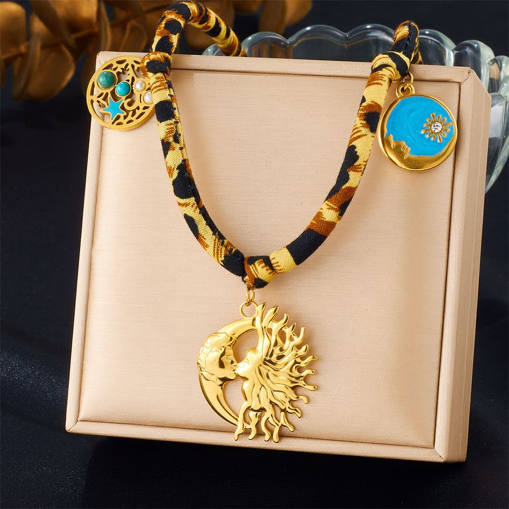 Beach Charm Necklace – Enamel Ocean Animal Pendants on Leopard Nylon Cord