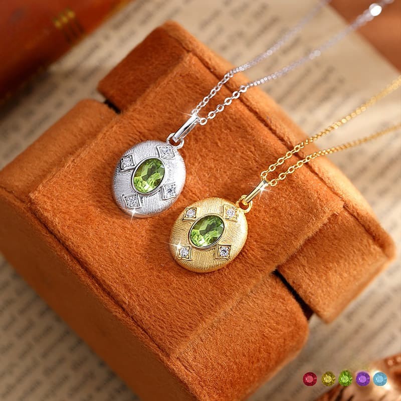 Gold Heart Necklace – Brushed Sterling Silver with Natural Gemstone | Blingku