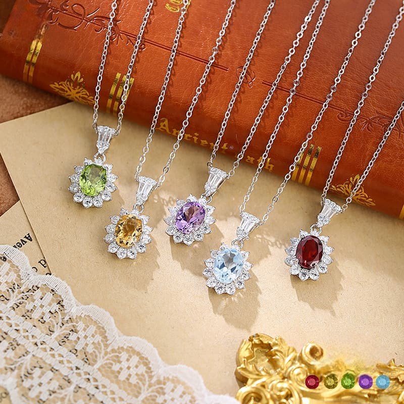 Sunflower Pendant Necklace – S925 Silver Natural Gemstone | Blingku