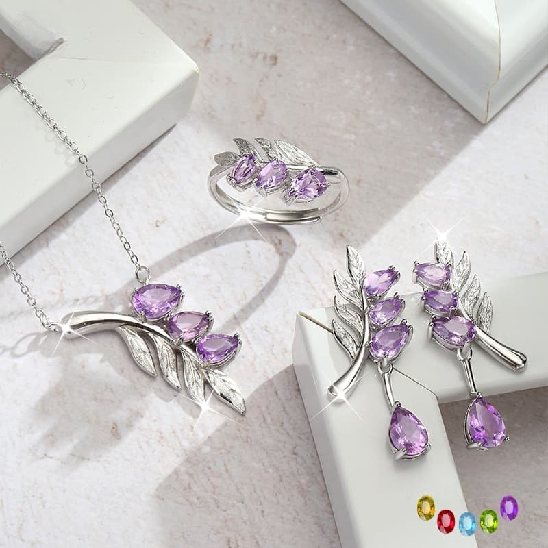 Leaf Pendant Necklace Set – S925 Sterling Silver Crystal Jewelry | Blingku