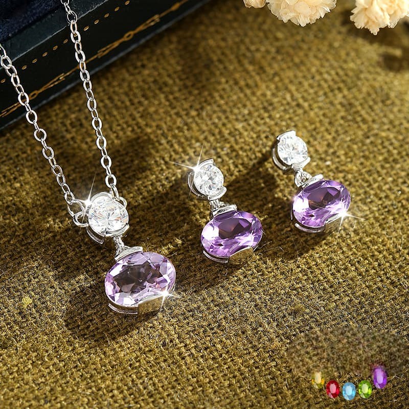 Lantern Necklace Set – S925 Sterling Silver with Natural Gemstones | Blingku