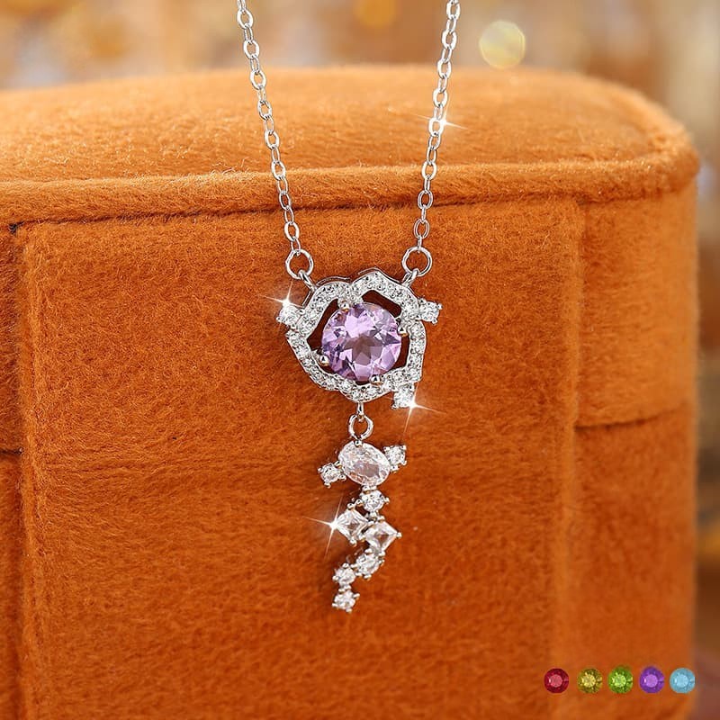Rose Flower Pendant Necklace – Eternal Bloom in S925 Silver with Natural Gemstones | Blingku