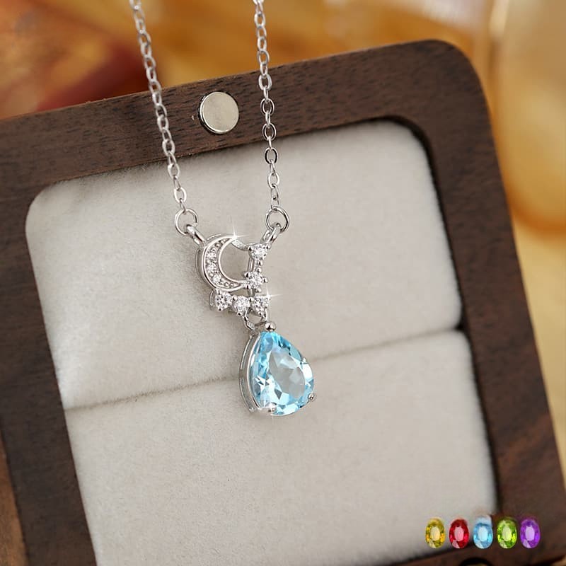 Teardrop Pendant Necklace – S925 Silver with Natural Crystal Stone | Blingku