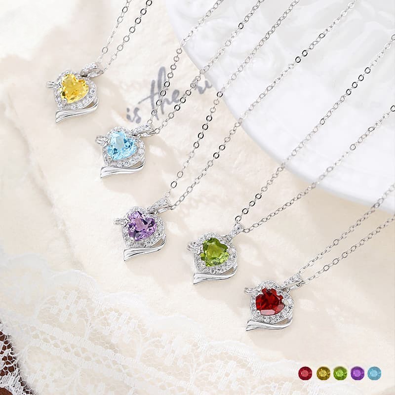 Simple Heart Necklace – S925 Silver with Natural Gemstone Center | Blingku