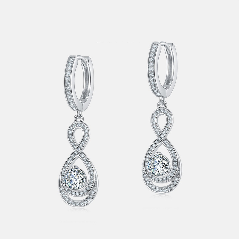 Moissanite Infinity Drop Earrings in S925 Silver with White Gold Finish