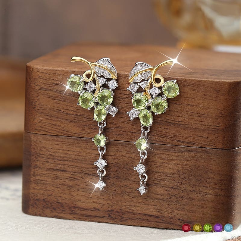 Crystal Peridot Earrings – S925 Sterling Silver Leaf Drop Design