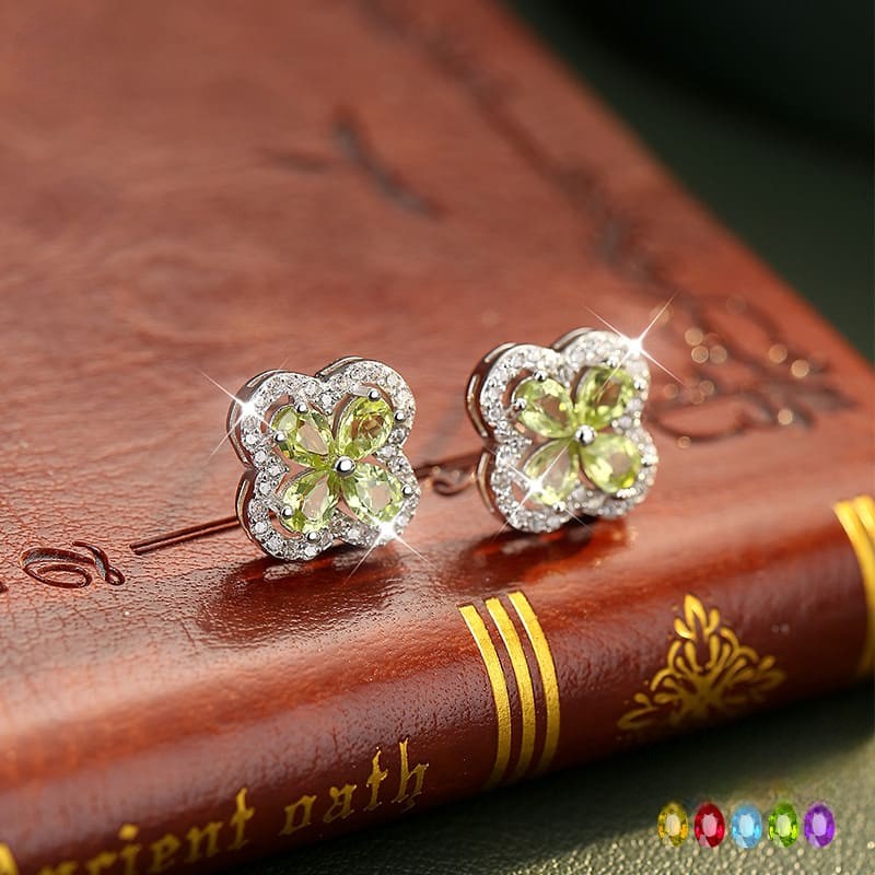 Flower Earrings – Four-Leaf Clover S925 Silver with Natural Peridot