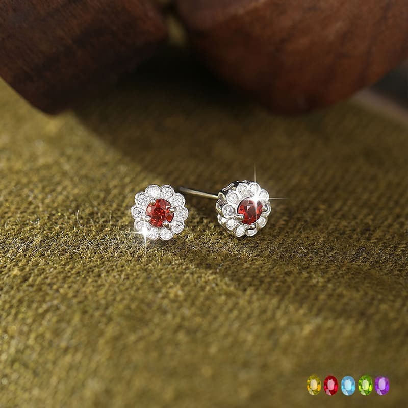 Peridot Sunflower Earrings – S925 Sterling Silver Birthstone Studs