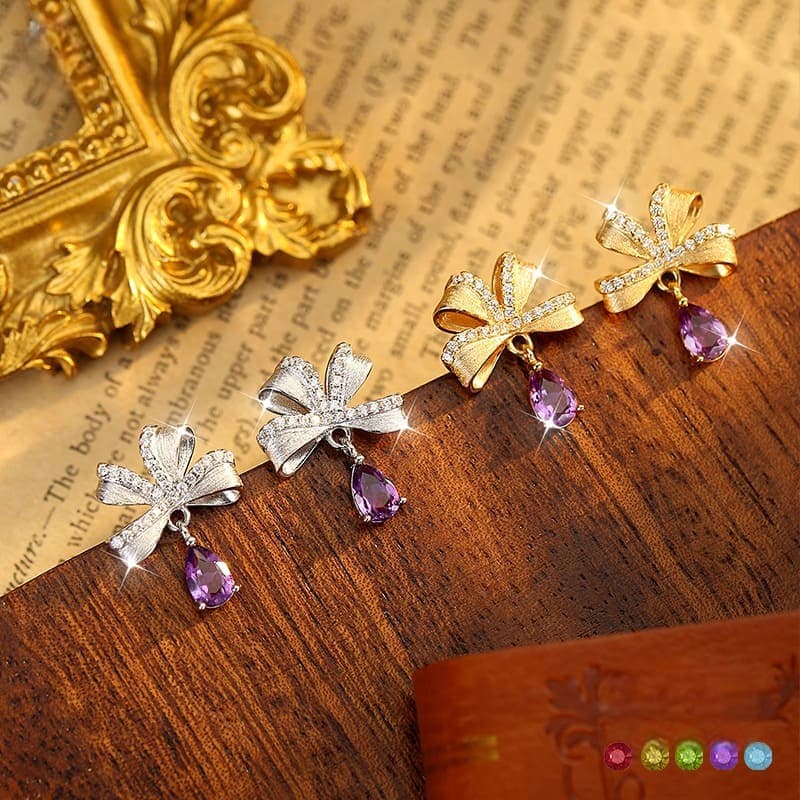 Bow Earrings – S925 Sterling Silver Peridot Birthstone Studs