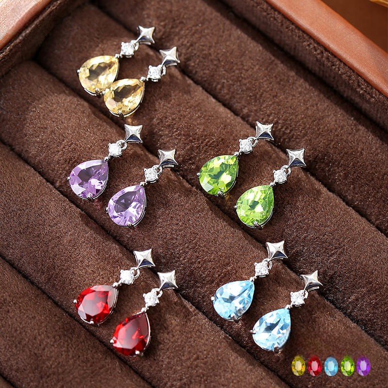 Teardrop Crystal Earrings – S925 Sterling Silver with Natural Gemstones