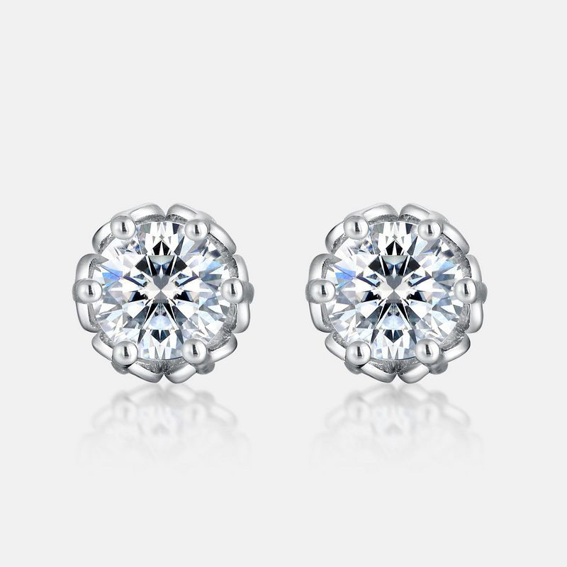 Moissanite Snowflake Stud Earrings – S925 Silver, 6-Prong Setting, 5mm Round Stone