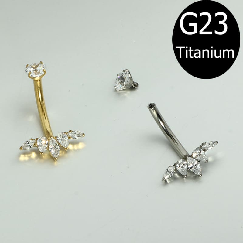G23 Titanium Navel Piercing Jewelry – 14G Internally Threaded Marquise CZ Belly Ring