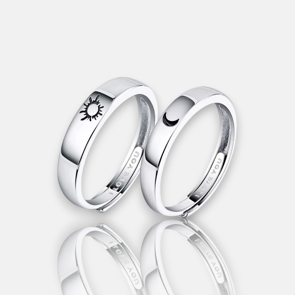 Sun Moon Ring Set – S925 Silver Adjustable Couple Rings