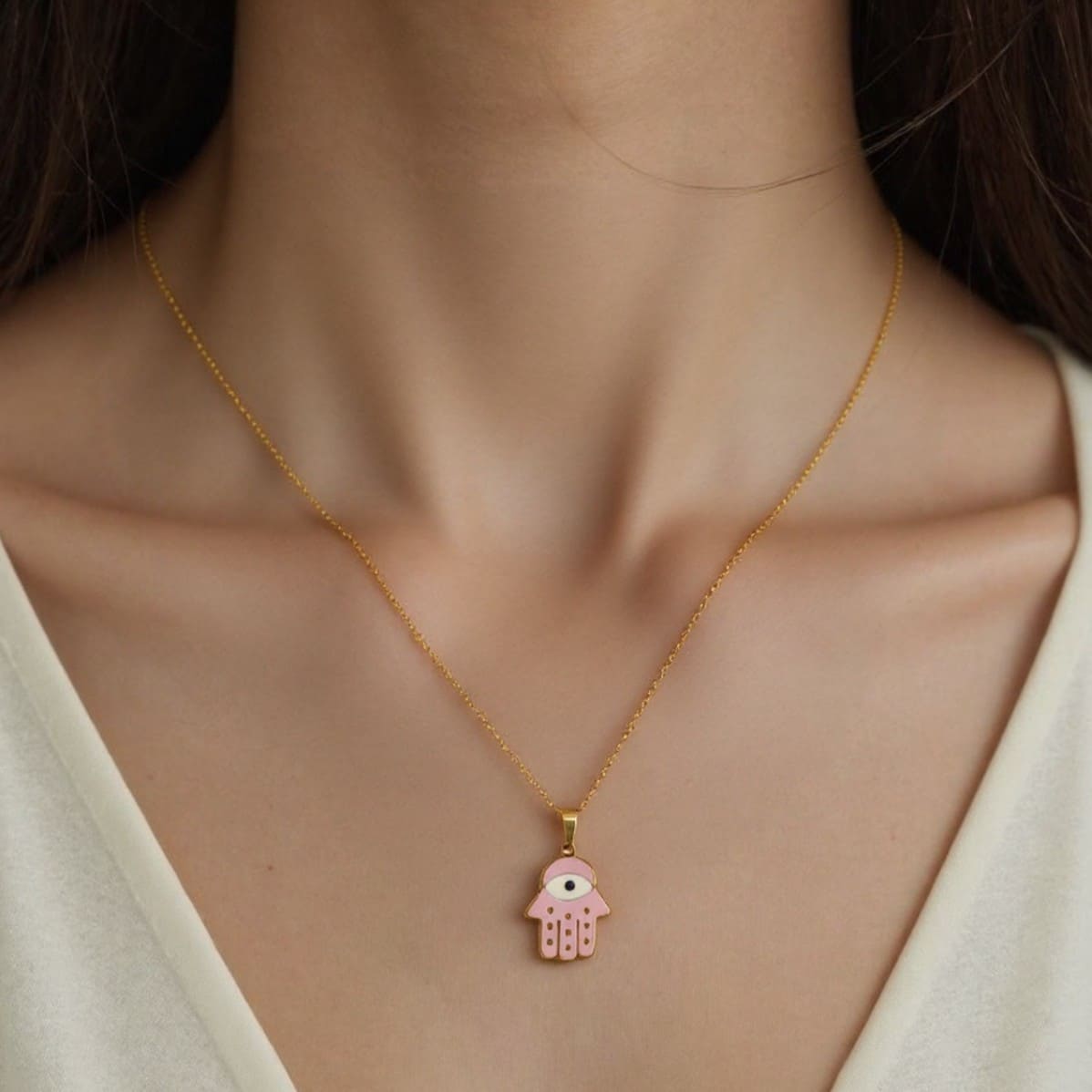 Evil Eye Necklace – Stainless Steel Hand Charm & Lucky Symbol Pendant