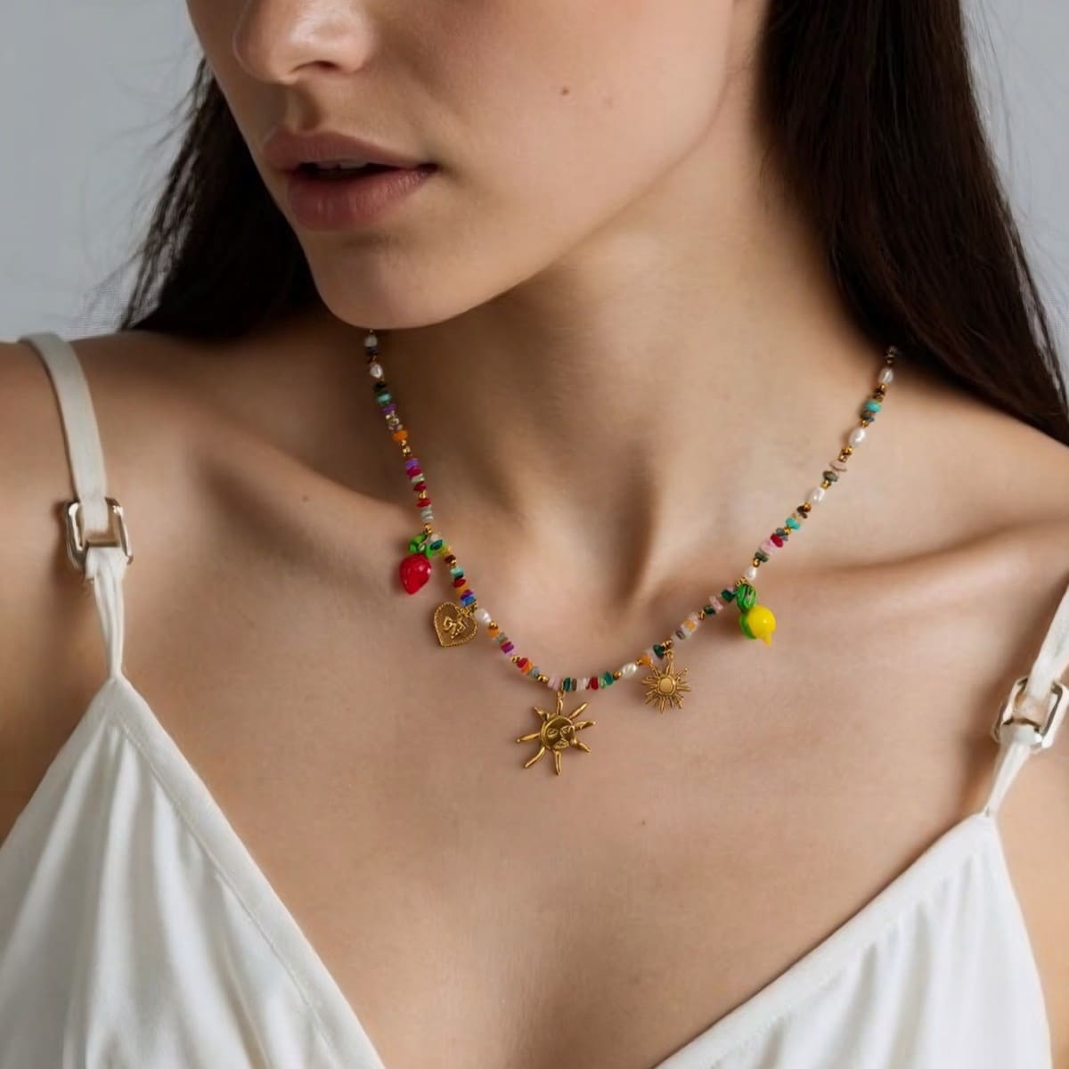 Personalized Jewelry for Mom – Natural Stone Beaded Necklace with Heart & Angel Pendant