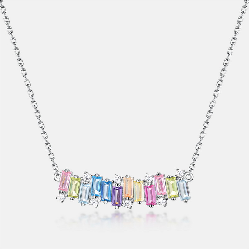 S925 Sterling Silver Geometric Rainbow CZ Pendant | Personalized Necklace for Women