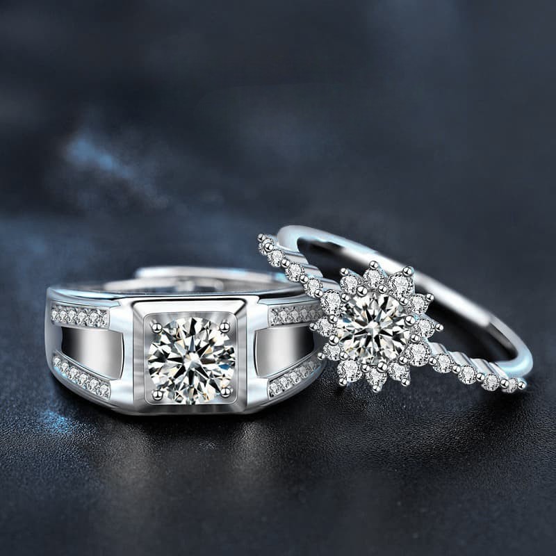 Couple Rings for Him and Her – S925 Silver Moissanite Valentine’s Set