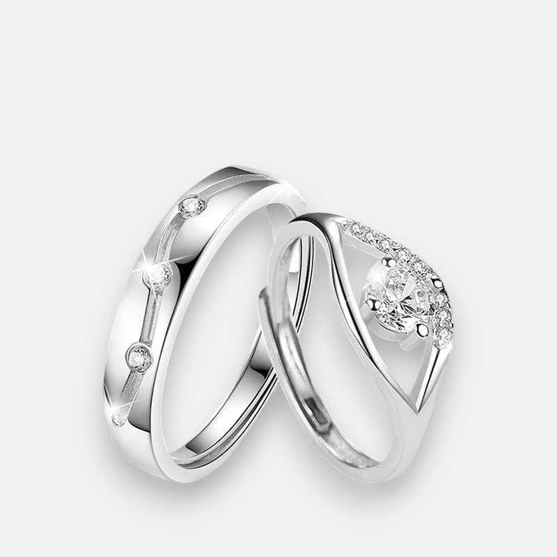 Couple Rings Adjustable – S925 Silver Moissanite Matching Bands