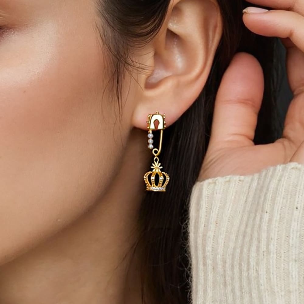 Cross Earrings – Asymmetrical Crown, Star & Moon Studs with 925 Silver Posts (3 Styles)