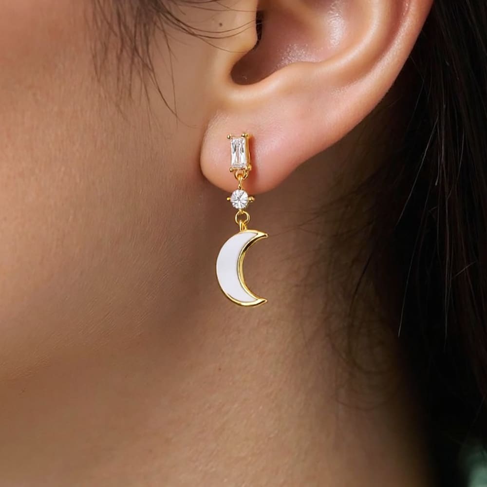 Gold Plated Earrings Studs – Asymmetrical CZ, Pearl & Floral C-Hoop Drops (3 Styles)