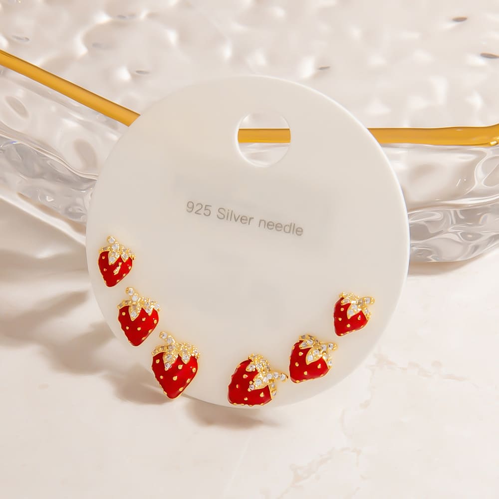 Cartoon Earring Set – Unicorn, Planet & Strawberry Studs (925 Silver)