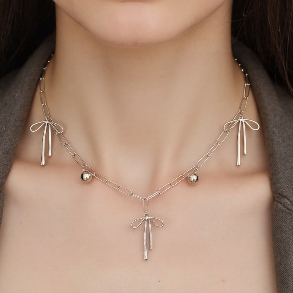 Bridal Party Necklace Gift – Minimalist Bow & Beaded Cross Pendant DIY Necklace