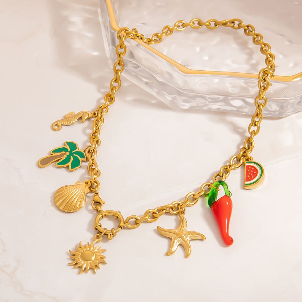 Simple Bridesmaid Necklace – Fun Summer DIY Pendant with Chili, Palm & Watermelon