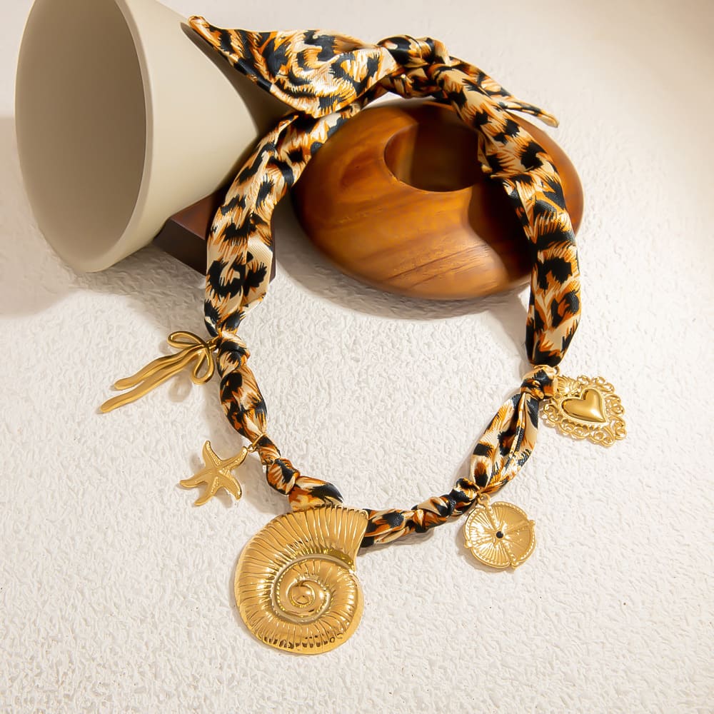 Cheap Necklaces for Women – Leopard Scarf Necklace with Shell, Heart & Cross