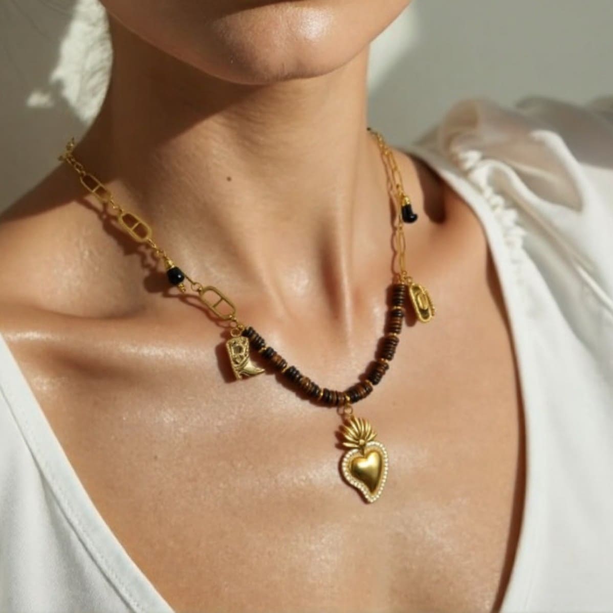 Affordable Necklaces – DIY Natural Stone Beaded Necklace with Cowboy Hat & Heart Pendants