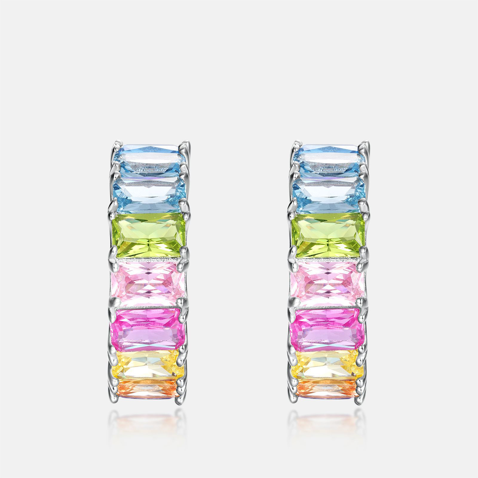 S925 Sterling Silver Rainbow CZ Hoop Earrings | Personalized Jewelry for Women