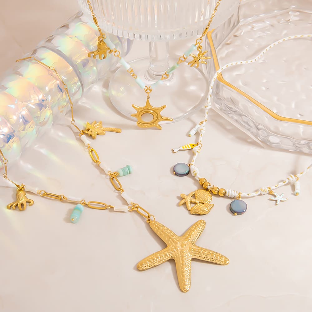 Mother’s Day Necklace Deals – 18K Gold Plated Starfish & Coral Pendant Choker