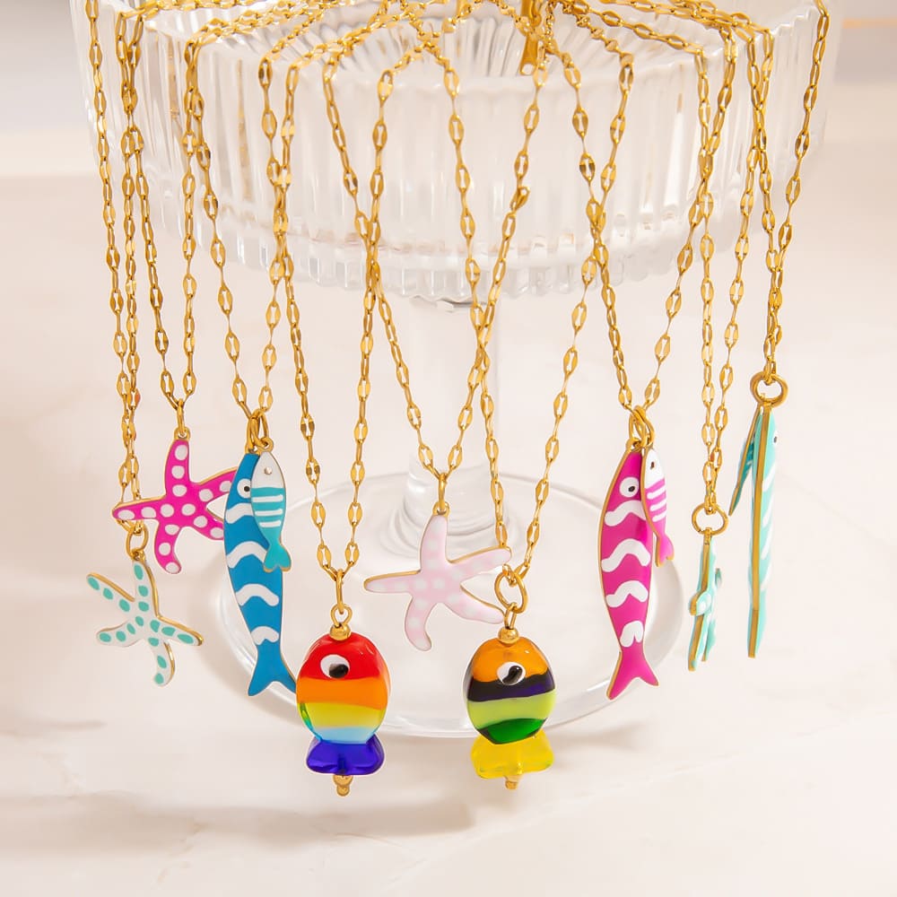Trending Necklaces for Women – Minimalist Tropical Fish & Starfish Pendant Choker