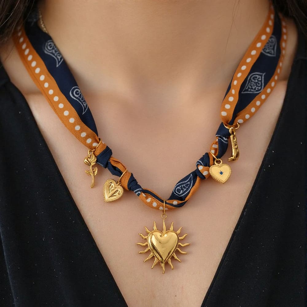 Birthday Gift Necklace Idea – Scarf Chain with Heart & Floral Pendant