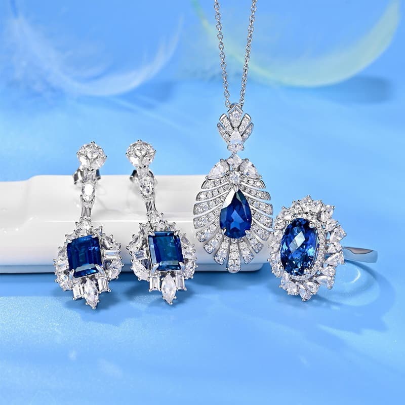 S925 Sterling Silver Red & Blue Sapphire Pendant Necklace – High Carbon Diamond Accent