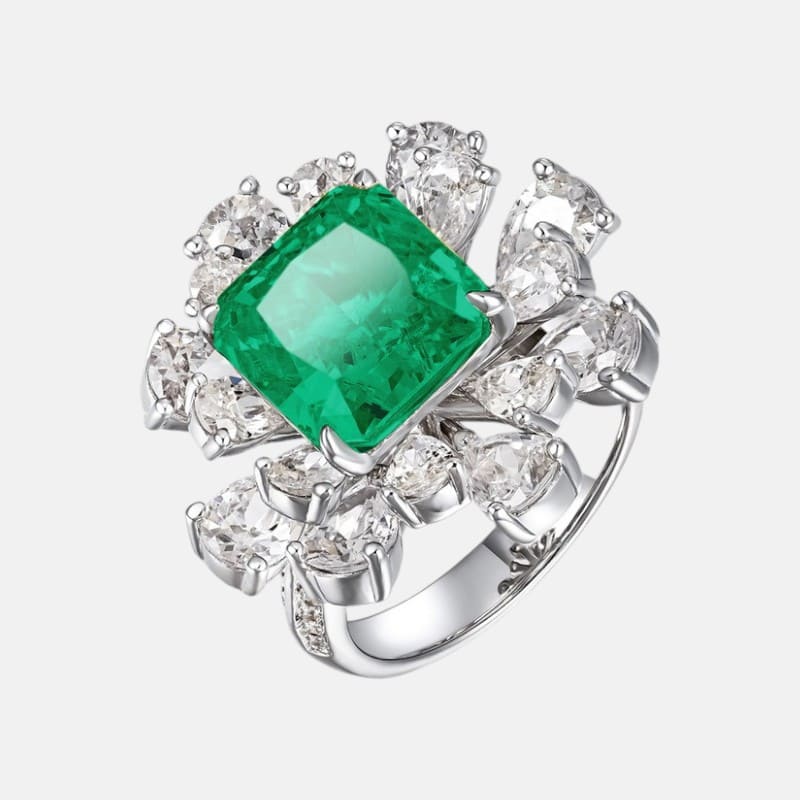 Sapphire Ring – 4.5ct Square Sapphire Sterling Silver with Lab Gemstones