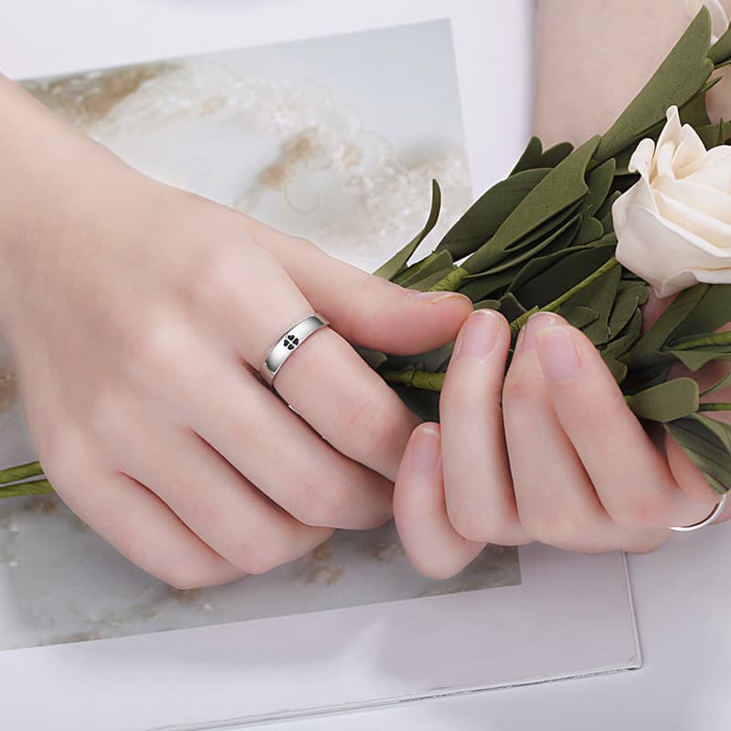 Matching Promise Rings – S925 Sterling Silver Four-Leaf Clover Couple Rings