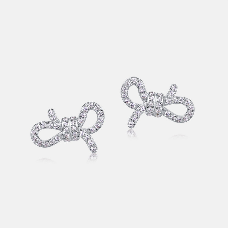 Pave Butterfly Bow Stud Earrings – S925 Silver with Sparkling Cubic Zirconia