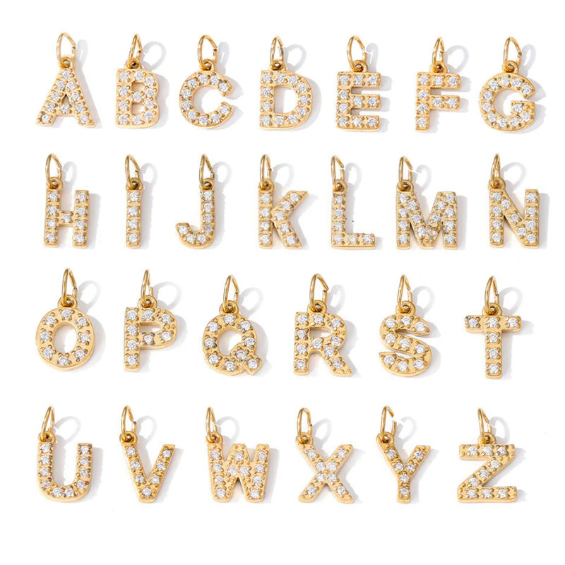 Initial Charm – Pave Full CZ Double Circle Alphabet Pendant for DIY Jewelry