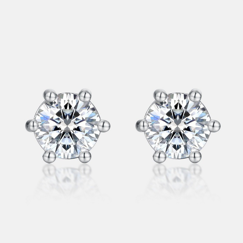 Minimalist S925 Silver 6-Prong Moissanite Stud Earrings – Wholesale for Export