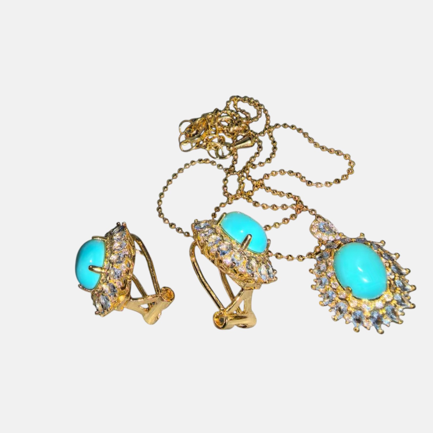 Pendant Necklace and Ring-Inspired Turquoise Vintage Jewelry Set – Necklace & Earrings