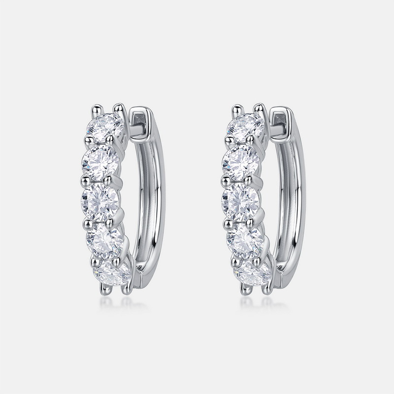 New Minimalist Pavé Moissanite Hoop Earrings – S925 Silver with Colorful Gems