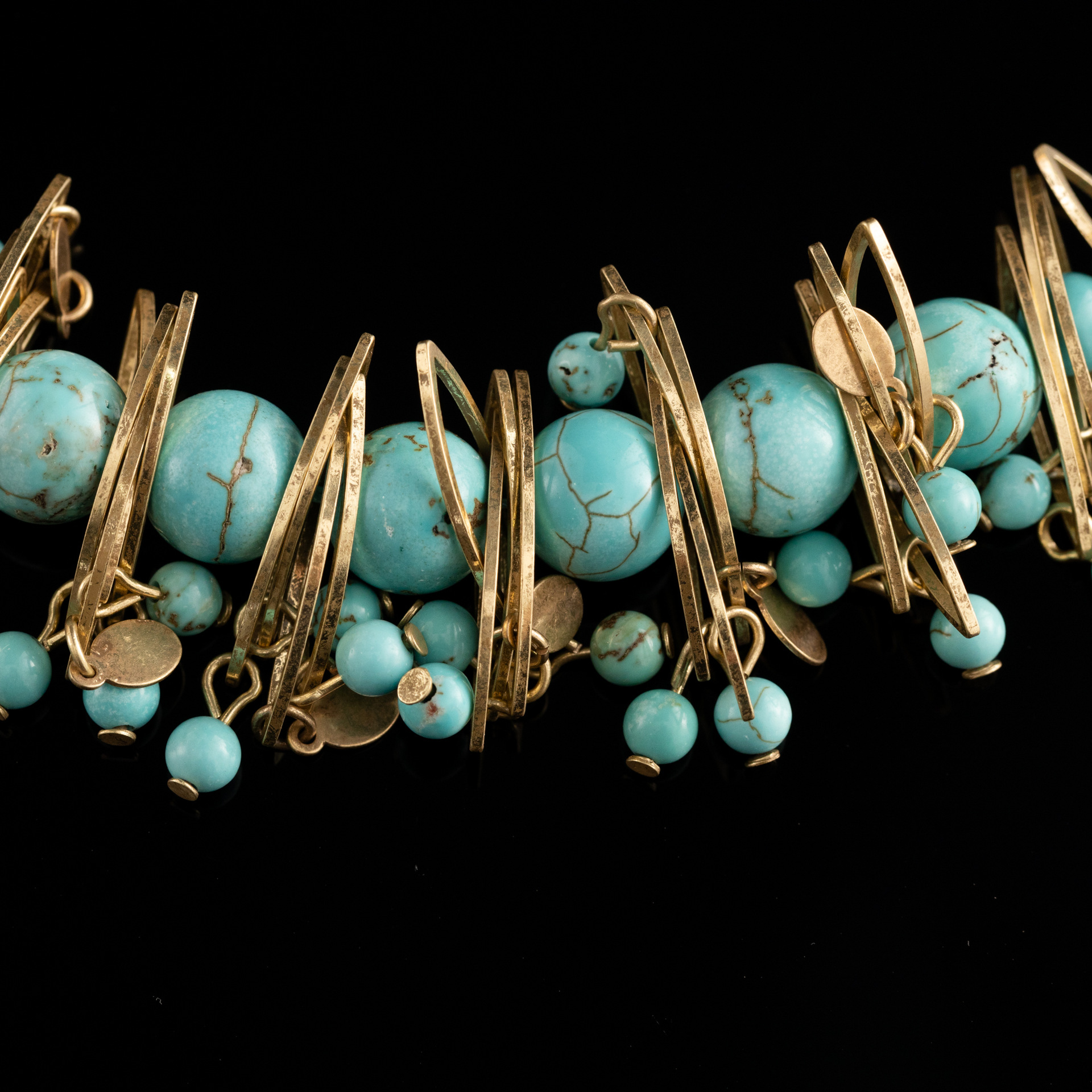 Pendant Necklace – Boho Turquoise Beaded Choker in Vintage Brass Style