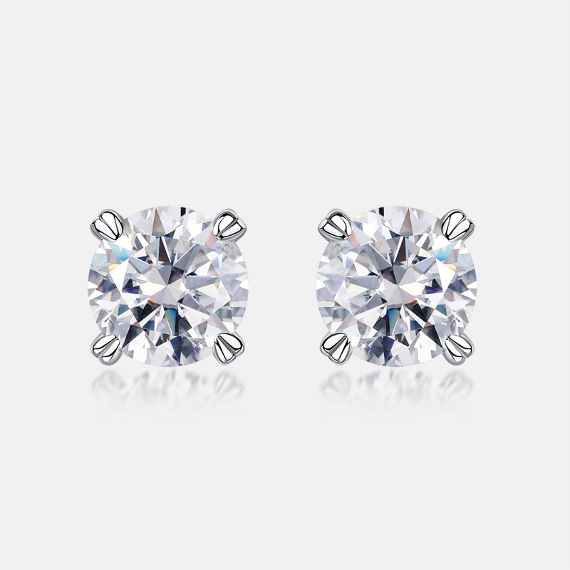 Carat D Color Moissanite Stud Earrings – S925 Silver Four-Prong Setting