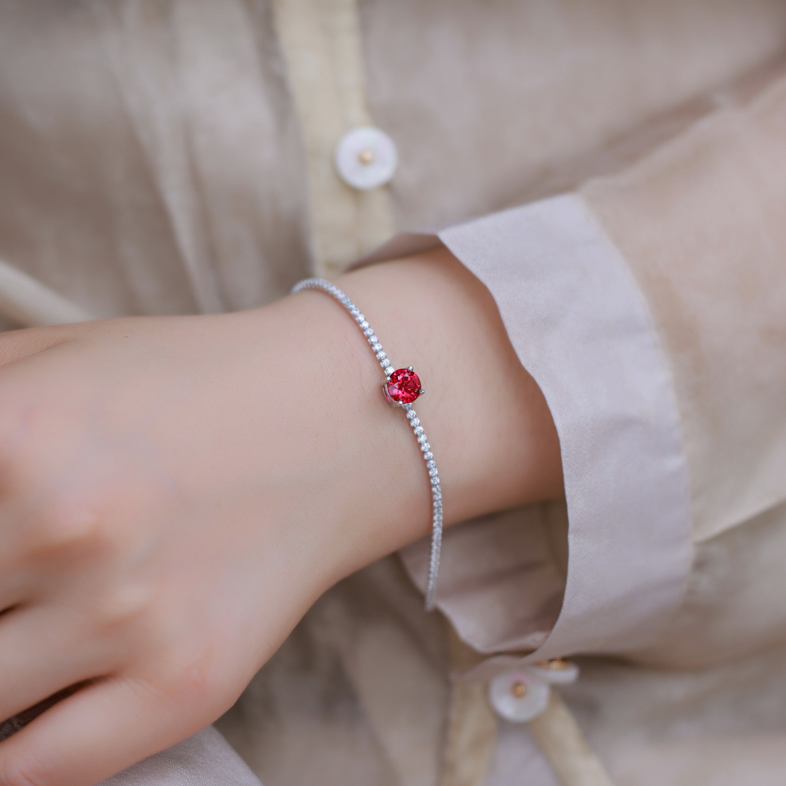 July Birthstone Bracelet – Lab Ruby S925 Silver Fashion Jewelry