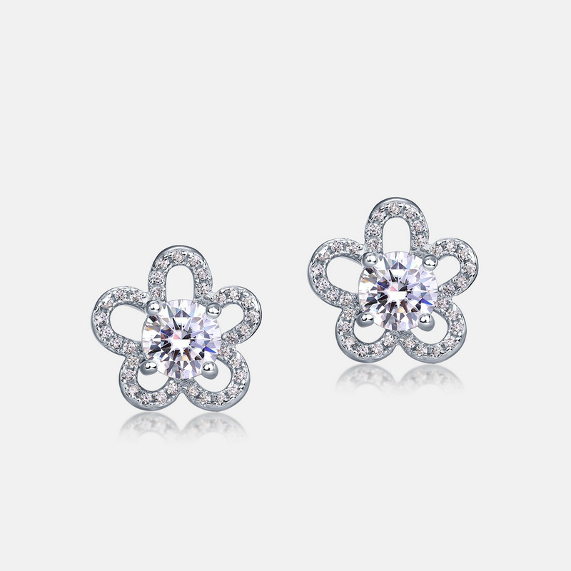 Moissanite Flower Stud Earrings – S925 Silver Spring Summer Jewelry