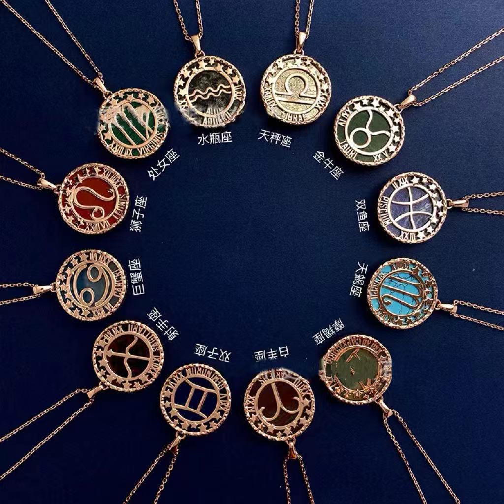 Zodiac Necklace – Long Relief Semi-Precious Stone Pendant Necklace